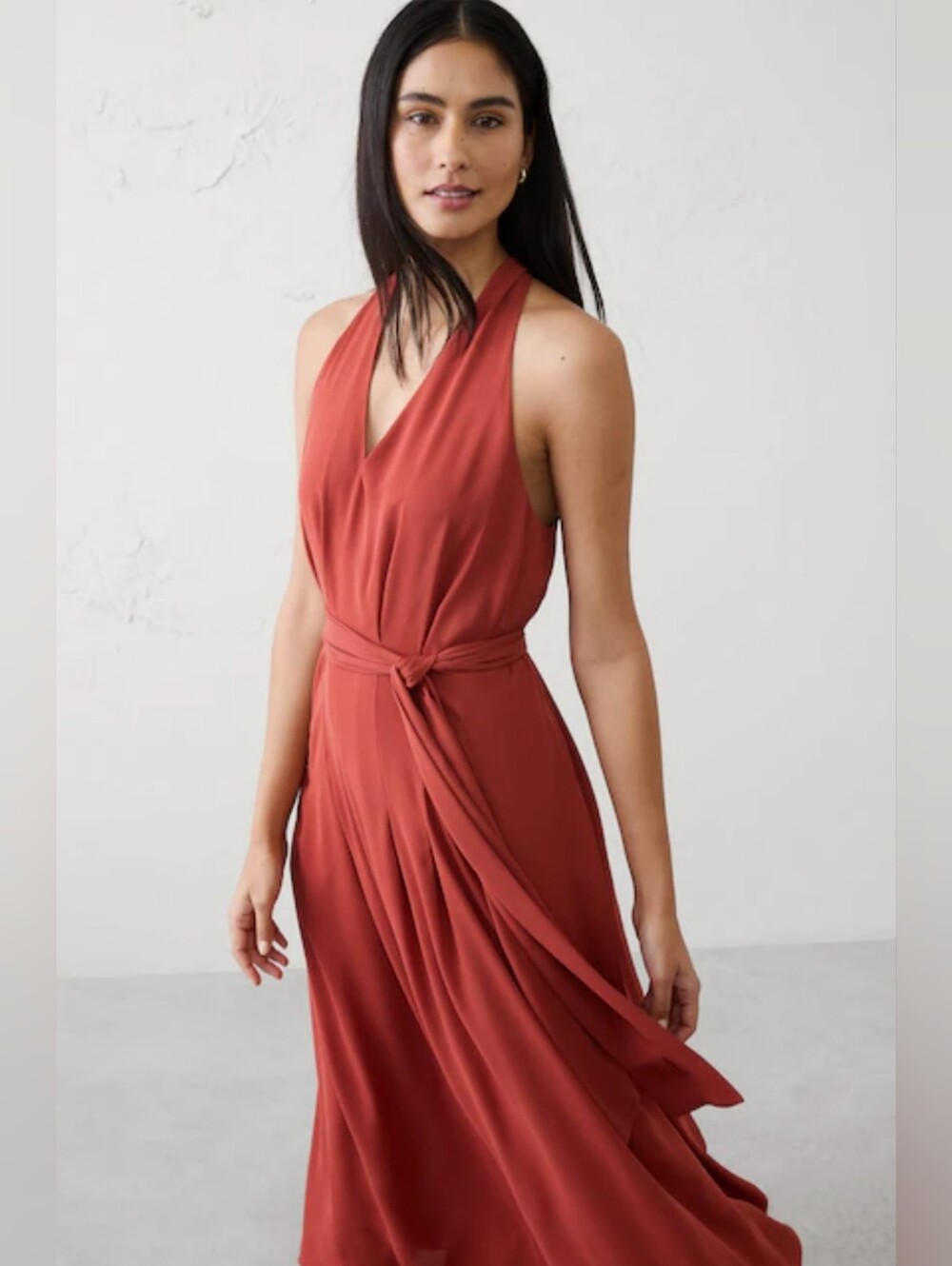 NWT Banana Republic Factory Rust Tie-Waist Midi Dress Size M